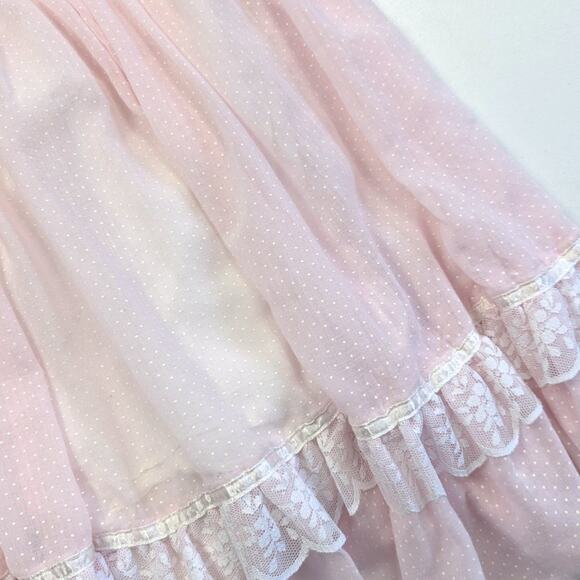 Vintage Jeunes Filles Gunne Sax Dress Girls Size 7-8 Pink Polka Dot Semi Sheer - Picture 5 of 9